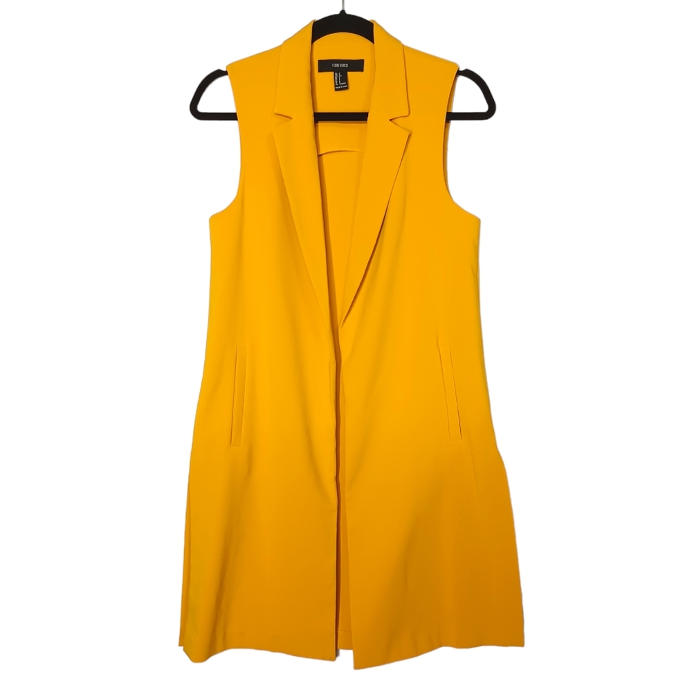 FOREVER 21 Mustard Yellow Sleeveless Open Cardigan Shawl Duster Small